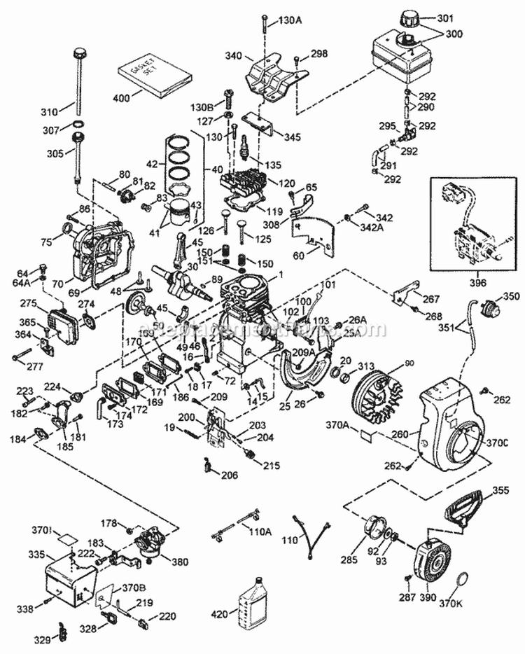 Engine Diagram and Parts List for 28230 000000001-000999999 - 2000 Lawn Boy Snow Blower